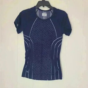 Athleta Finish Fast Line Tee Active Run Gym Sports ruched Top Size Medium